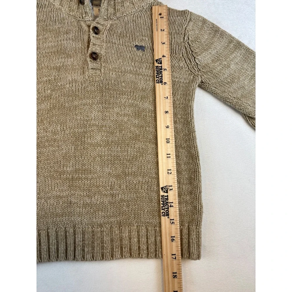 Carters Boys Sweater Size 5 Beige Knit Sherpa Collar Button Up‎ Pullover